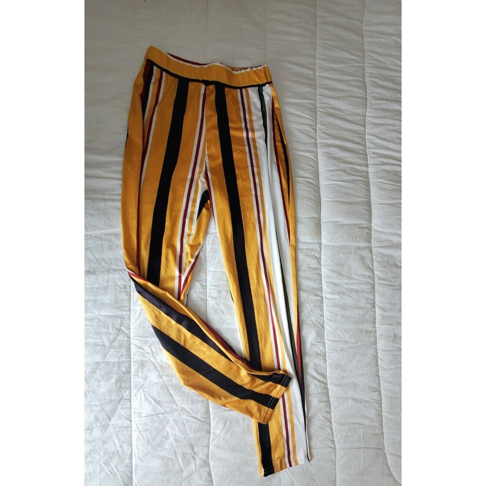 Wild Colorful Striped High Waisted Skinny Pants Satiny Feel Leggings Size S M
